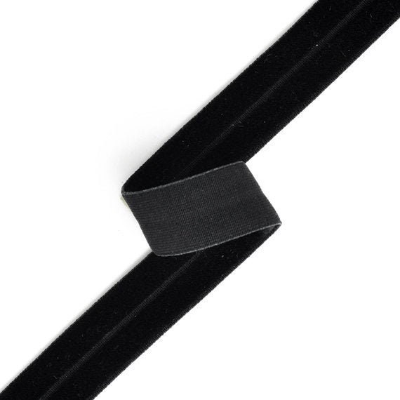 4-Yards 15mm Fold Over Velvet Elastic Stretch Ribbon Trim, Stretch Elastic Band, SP-2287 (Black)