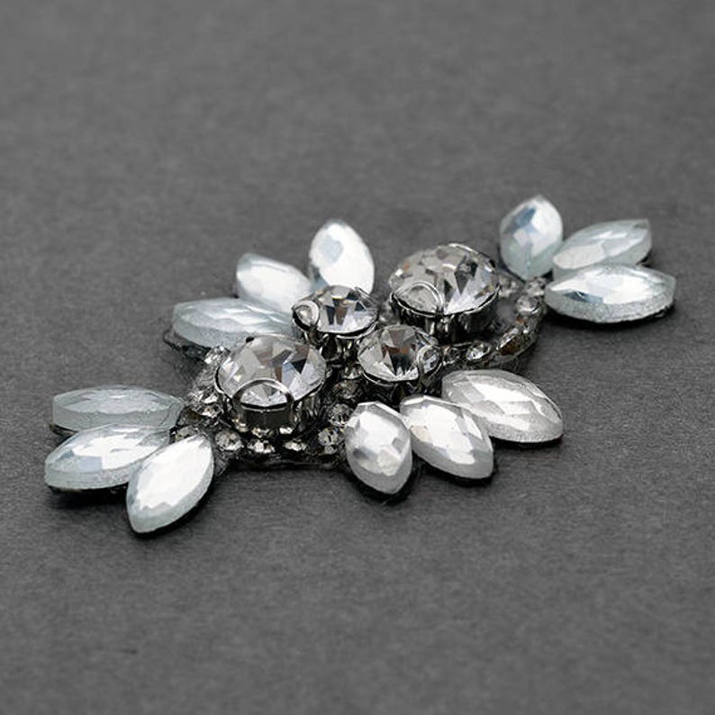 2 x 1-14 Rhinestone Beaded iron-on Applique Bridal Applique Patch by 1 pc TR-10947