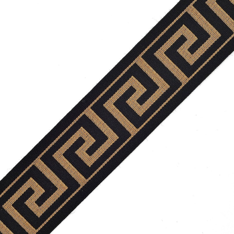 1-9/16 Greek Key Elastic Stretch Band Ribbon Trim for making headband, hand band and waist belt, 1 yard, TR-11375 Gold/Black