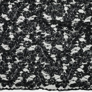 BLACK Beaded Sequin Alencon Embroidery Lace Fabric Trim 47 - Etsy