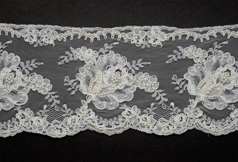 Pearl Beaded Sequin Embroidery Ribbon Lace Trim Bridal Lace Etsy
