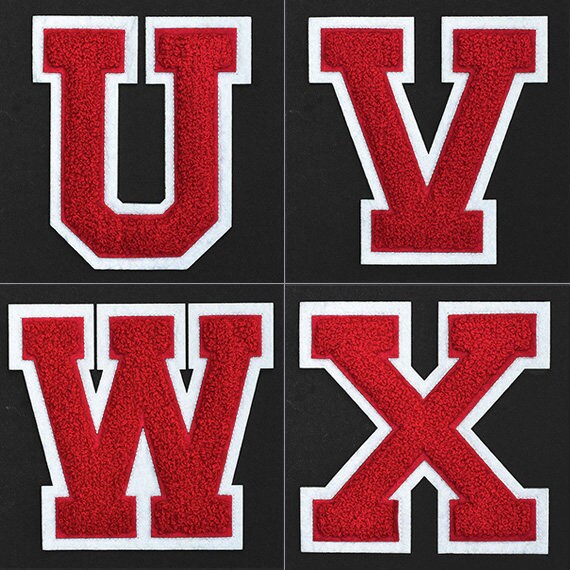 4-1/2 Chenille Stitch Varsity Letters, Iron-on Patch by Pc, Red/white,  TR-11648 