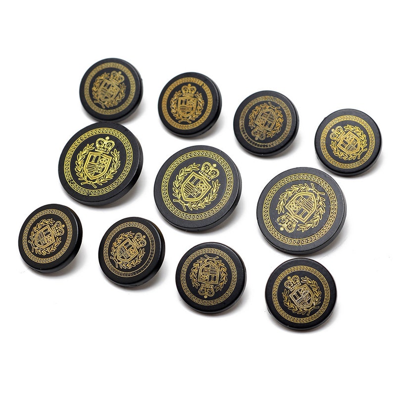 Sew On Metal Buttons for Suit Jackets, Blazer, or sport coat. 11 pcs per set, Black/Gold, TR-11910 image 2