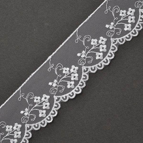 Flower Embroidered tulle lace Trim, 1-3/4 Inch by 1 Yard, 7 colors, STEP-3849