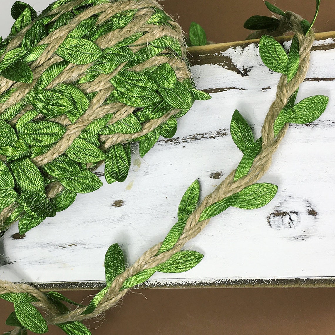 Natural Jute Twine Burlap With Artificial Vine Green Leaves Etsy