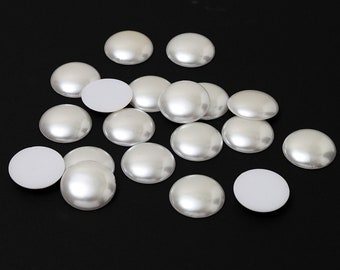 25 pcs 25mm White Flatback Low Dome Round Faux Pearl Dome Plastic Pearl Beads, SP-2678