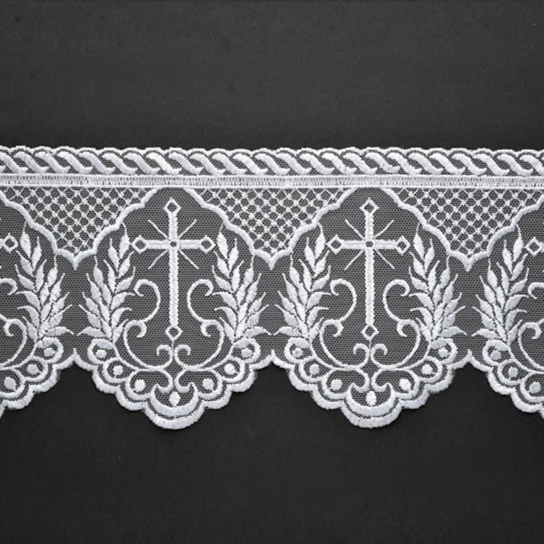 Embroidered tulle Cross Church lace trim 43/4 Inch by Etsy