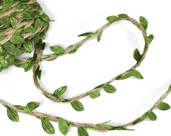 Natural Jute Twine Burlap with Artificial Vine Green Leaves for Wedding Home Decoration Hanging Plants Leaves Decorative Wreath, EJ-2031