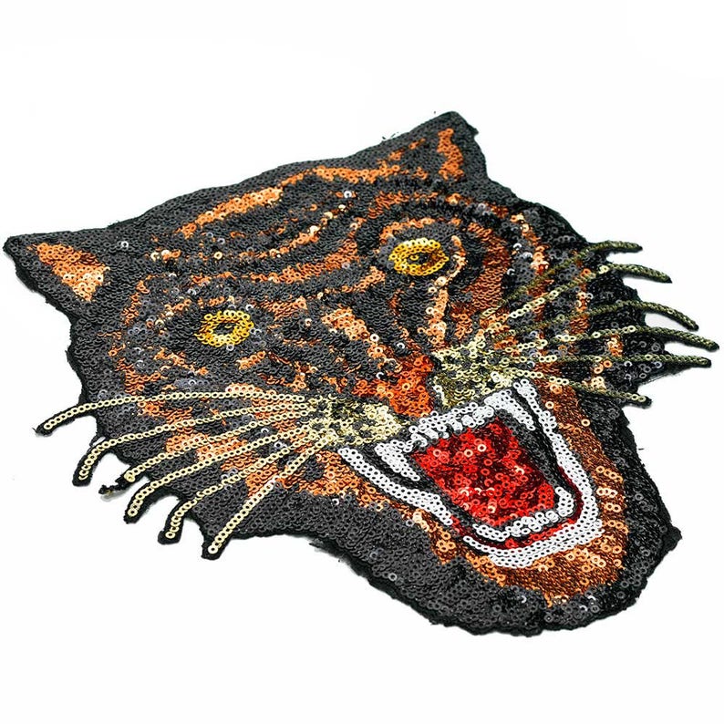 Tiger Sequin Ironon or Sew Applique Patch by Pc 91/2 Etsy