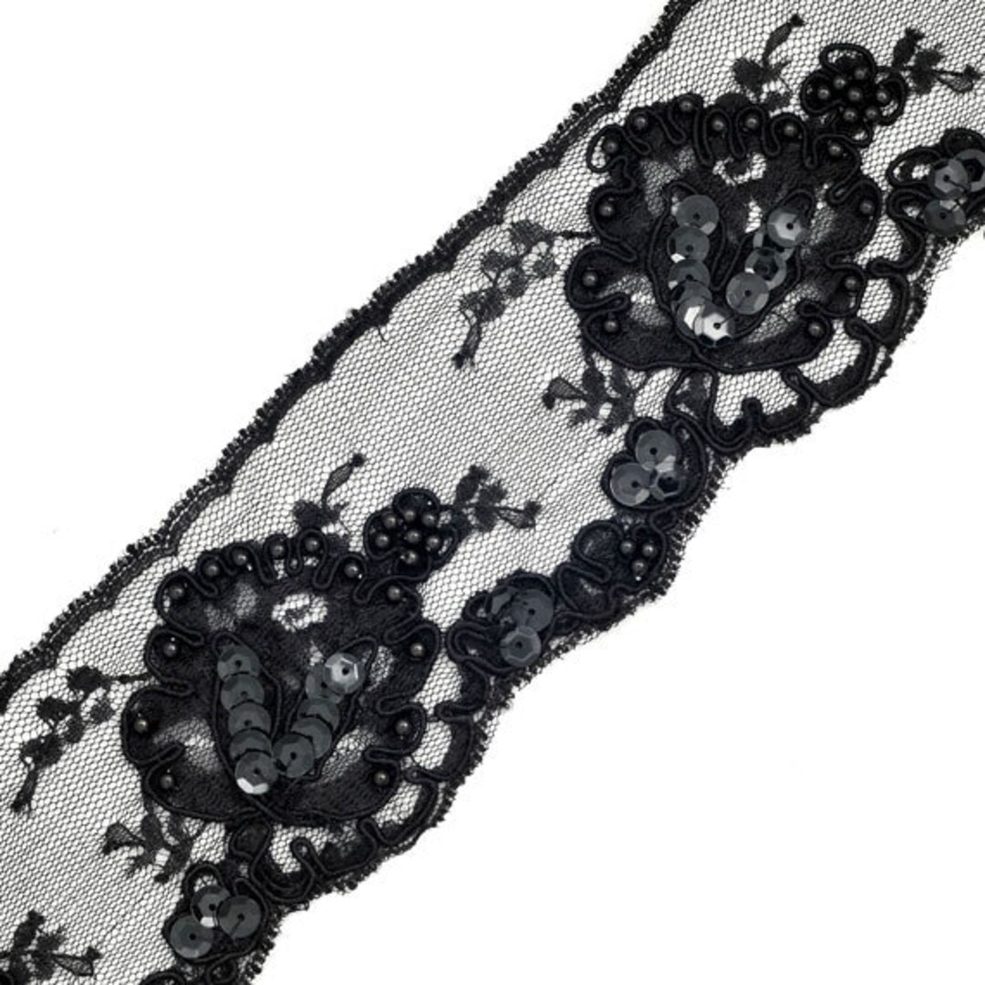 Beaded Sequin Embroidery Ribbon Lace Trim, Bridal Lace, 21/2 Inch by 1