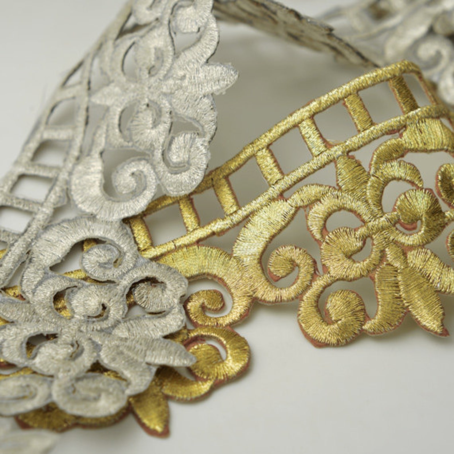 Iron on Metallic Thread Lace Trim for Bridal Costume or Etsy