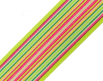 2" (50mm) Elastic Stretch Ribbon Trim, Stretch Elastic Band, 1 yard, Green Multi, Orange Multi, TR-11686/7