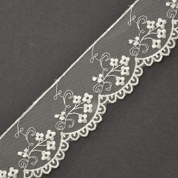 STEP-3849 RED Flower Embroidered Tulle lace Trim 1-3//4 Inch by 1 Yard