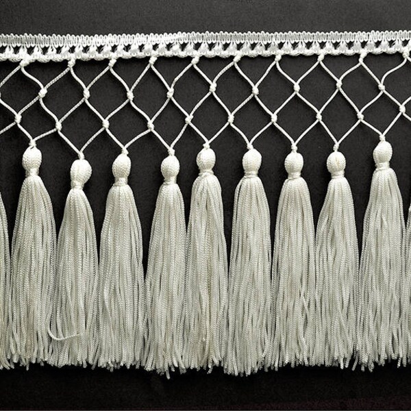 6" Knotted Tassel Fringe by yard, Black, Ivory, TR-10587