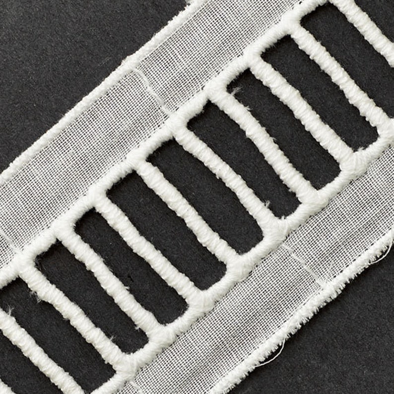 1-5/8 Faggoting Cotton ladder Lace Trim by 2-Yards, Off White, Black, TR-11093A image 3