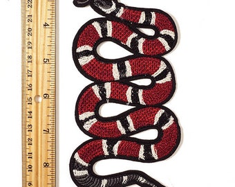 6'' Red Snake Embroidered Iron-On Applique Patch, Embroidery Patch by 1 pc, TR-11387N