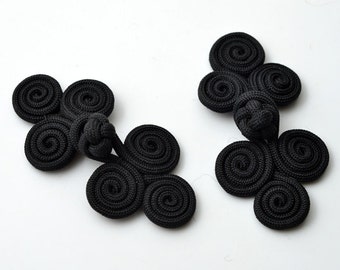 4 Sets Black Vintage Fabric Frogs Closure Button, 3"W, 3-1/2"W, SP-2250, BS-CV012