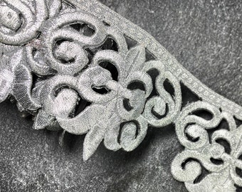 Iron on Metallic Lace Trim for Bridal, Costume or Jewelry, Crafts and Sewing, 2-5/8 Inch by 1 Yard, SMB-3007