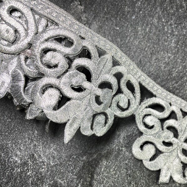 Iron on Metallic Lace Trim for Bridal, Costume or Jewelry, Crafts and Sewing, 2-5/8 Inch by 1 Yard, SMB-3007