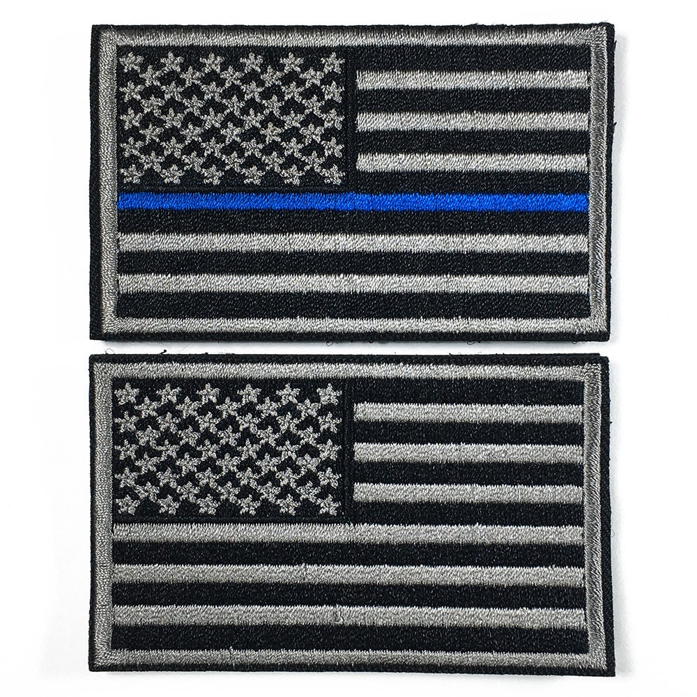 Tornado-Storm 4 Pcs Thin Blue Line US Flag Pride American Tactical Military  Morale Embroidered Patches Sew on Patch Decoration Appliques for Clothes