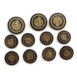 Sew On Metal Buttons for Suit Jackets, Blazer, or sport coat. 11 pcs per set, Black/Gold, TR-11910 image 1