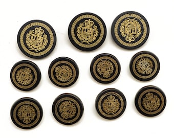 Sew On Metal Buttons for Suit Jackets, Blazer, or sport coat. 11 pcs per set, Black/Gold, TR-11910