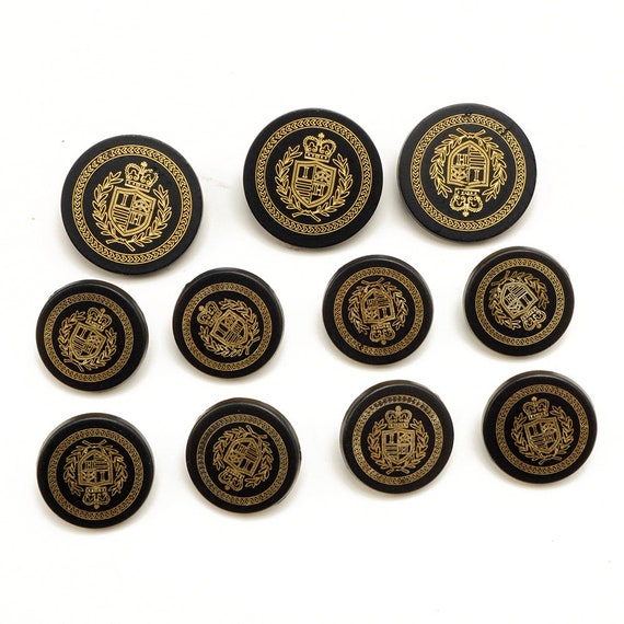 Sew on Metal Buttons for Suit Jackets, Blazer, or Sport Coat. 11 Pcs per  Set, Black/gold, TR-11910 