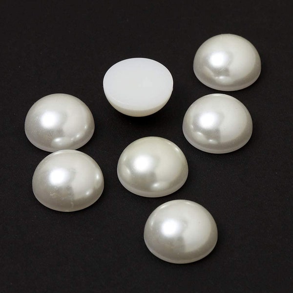 100 pcs Cabochon faux dome round flatback pearl beads, 12mm, 14mm, 16mm, 18mm, Off White, White, SP-2396