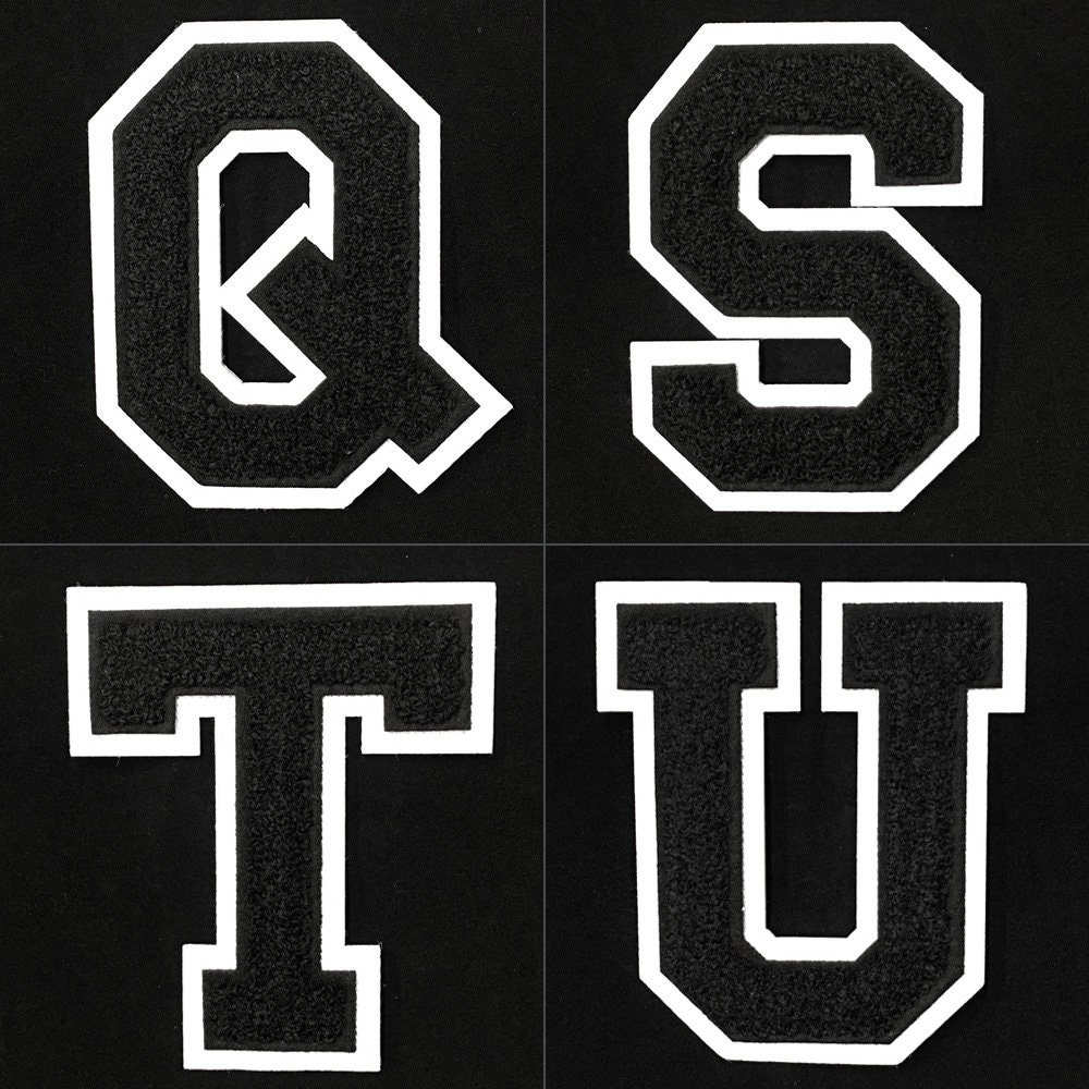 4-1/2 Chenille Stitch Varsity Letters, Iron-on Patch by Pc, White/black,  TR-11648 