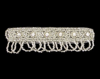 Rhinestone Beaded Applique Patch by 1 pc, 3-7/8" x 1", Crystal/Silver, FF-826