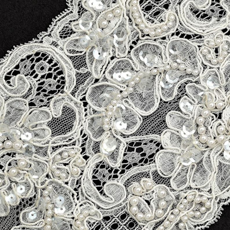 Beaded Sequin Flower Embroidery Ribbon Lace Trim Bridal Lace Etsy