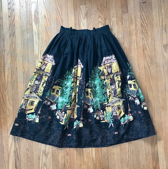 1950s Cotton Border Print Skirt - Scenic Villa Pri