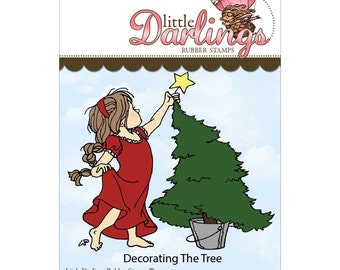 Decorating the Tree - unmounted rubber stamp by Little Darlings Rubber Stamps