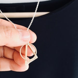 Geometric Necklace - Circle and Triangle Necklace - Bras and Silver Geometric Jewellery