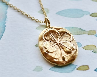 Personalised Gold Four Leaf Clover Coin Lucky Charm Necklace