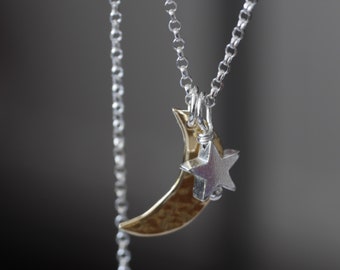 Personalised Moon and Star Mix Metal Necklace