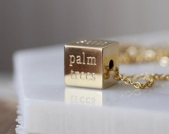 Personalised Brass Cube Necklace- Minimalist Cube Jewellery