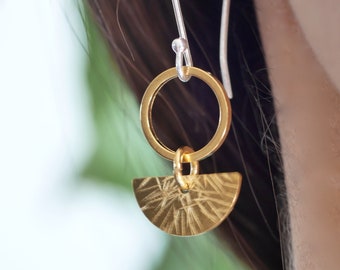 Handmade Textured Half Round  Geometric Gold or Silver Drop Earrings