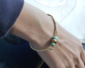 Gemstone beads, Brass charm and raffia ancient bracelet