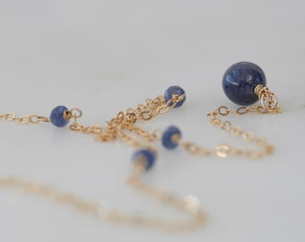 September Birthstone Real Blue Sapphire Y Necklace