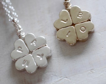 Personalized Four Leaf Clover Necklace: Sterling Silver Lucky Charm