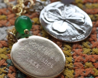 Sterling Silver Personalised Four Leaf Clover Coin Lucky Charm Necklace