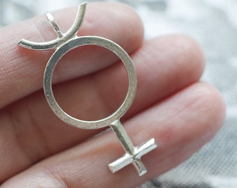 Sterling Silver Mercury Planet Symbol Astrology, Alchemy Charm Necklace