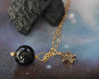 Tibetan Tektite Meteorite and Personalised Star Necklace, Cosmic Jewellery