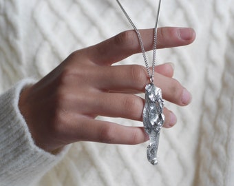 Casted Pine Tree Bark Medium Size Charm Necklace in Bronze or Silver.  Jungian Necklace