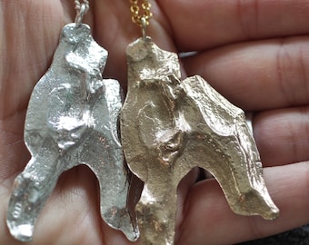 Large Pine Tree Bark Charm Statement Necklace in Bronze and Silver.