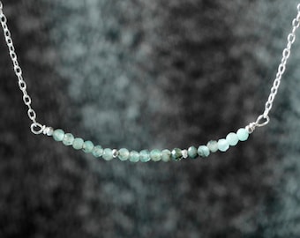 Emerald May Birthstone Dainty beaded Necklace in Sterling Silver, Gold filled