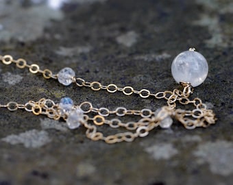 June Birthstone Rainbow Moonstone Y Necklace