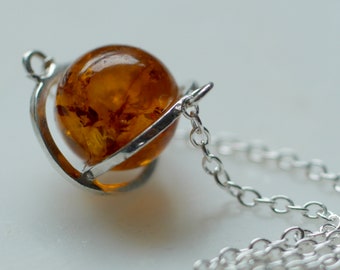 Natural Baltic Amber Necklace - Amber Sphere Necklace Pendant