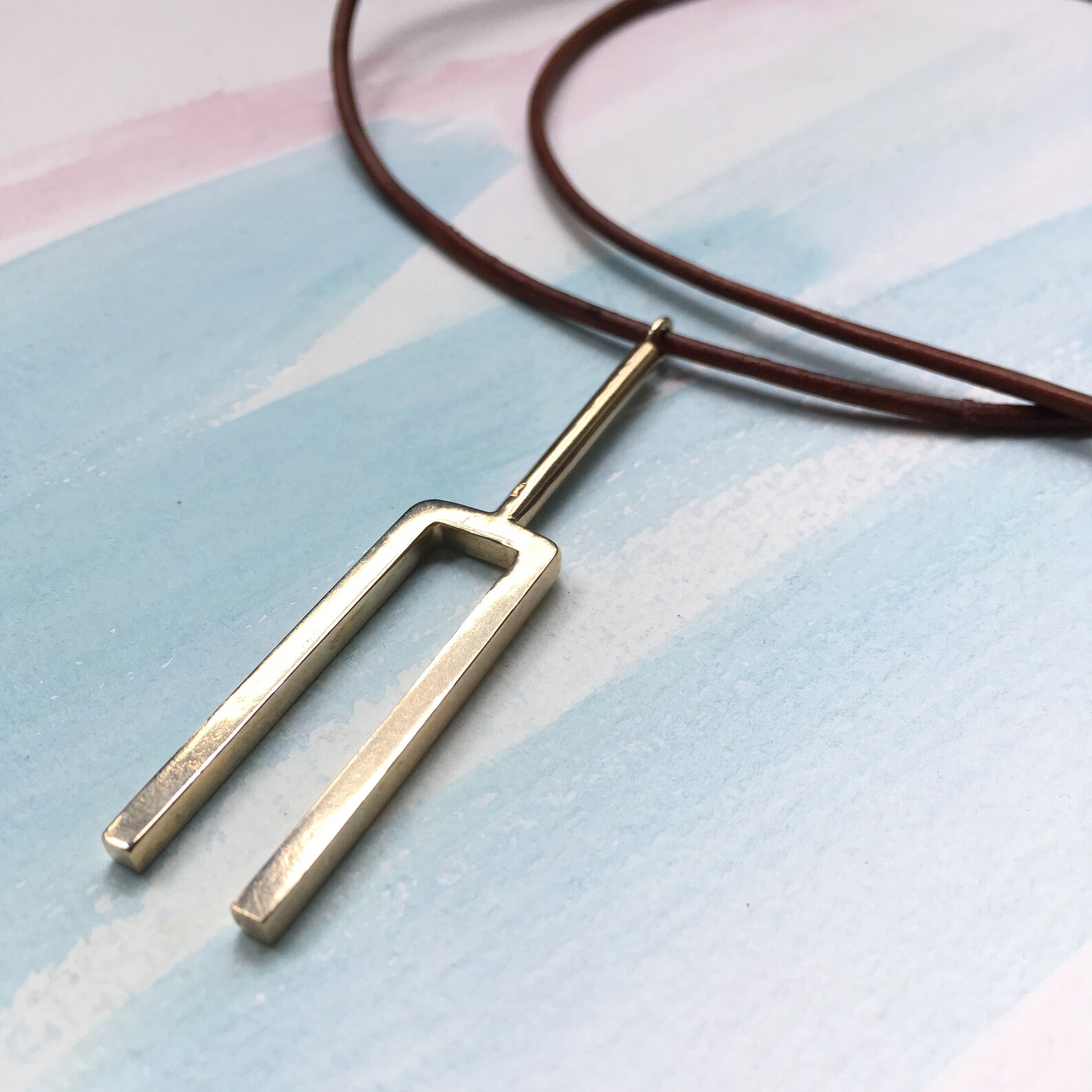 Real Miniature Tuning Fork Leather Cord Necklace Silver Etsy New Zealand